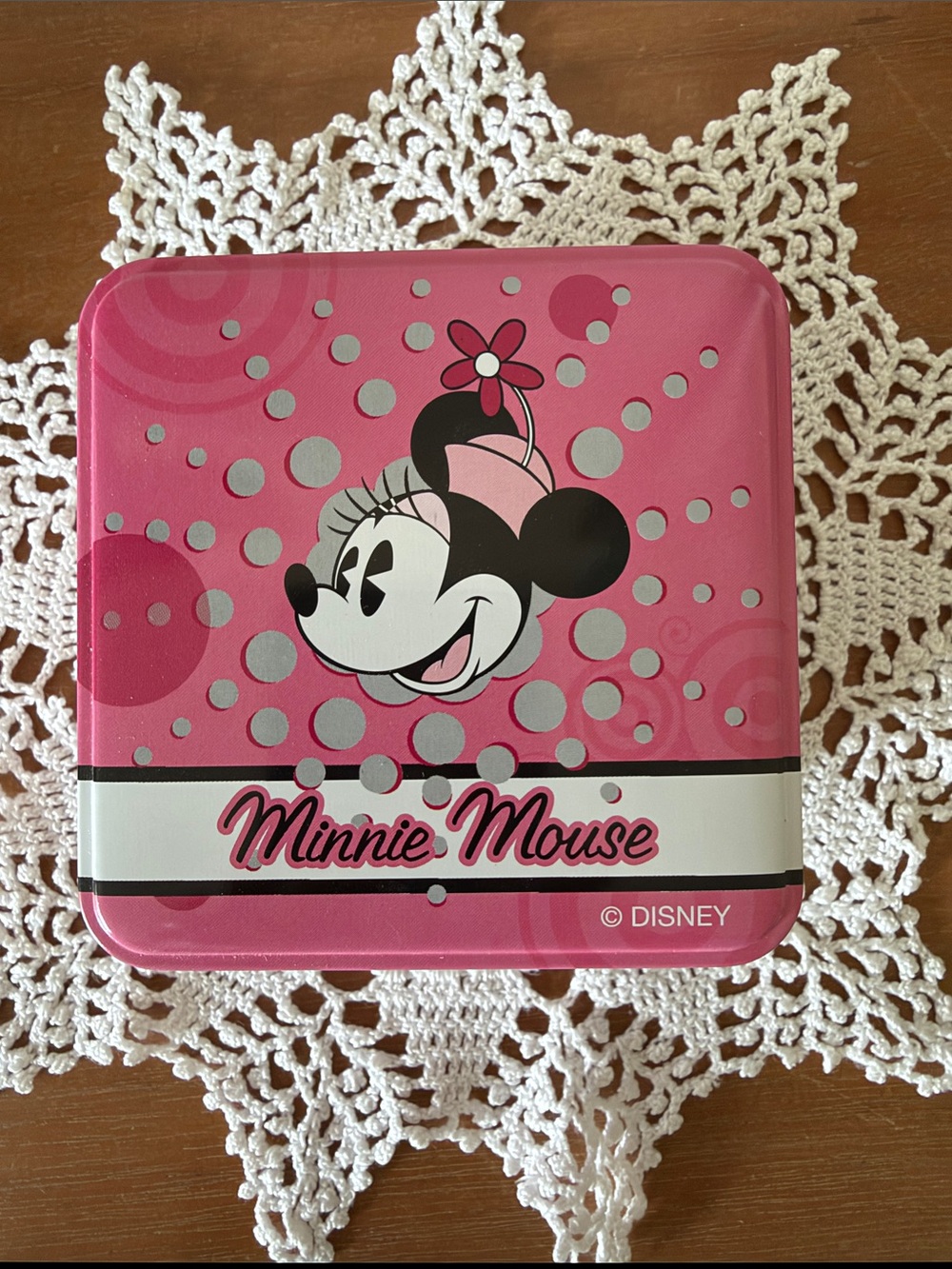 Disney Minnie Mouse Pink and White Tin